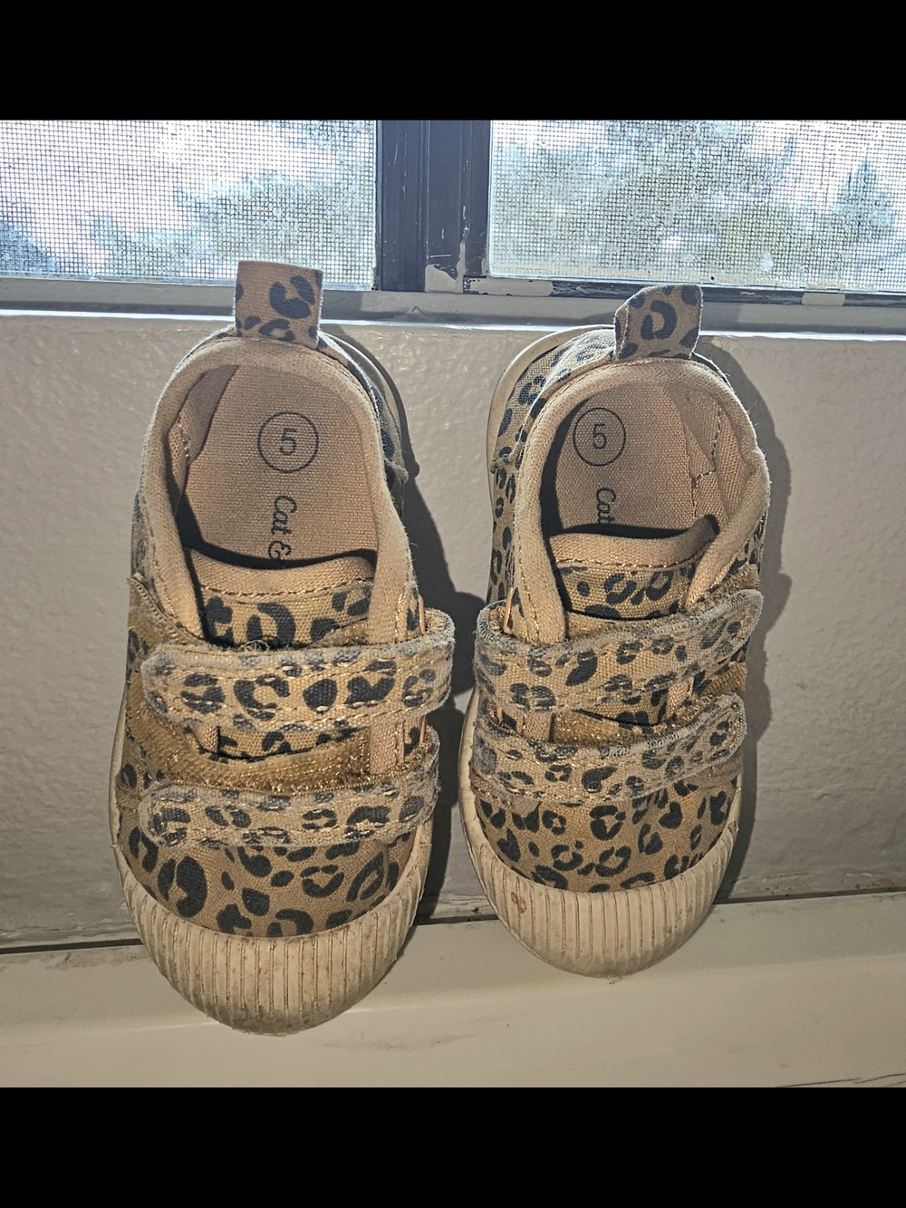 Kids Leopard Print Velcro Sneakers - Size 5